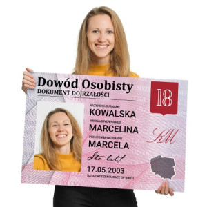 Kartka XXL z życzeniami na 18 urodziny dla niej - Dowodzik