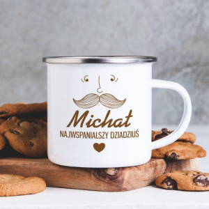 Kubek emaliowany z nadrukiem dla dziadka - Dziadek wąs