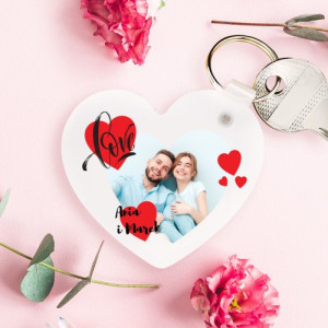 Brelok serce z nadrukiem zdjęcia - Zakochani