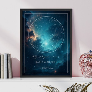 Obraz na płótnie w ramce (30x40 cm) dla zakochanych - Mapa gwiazd