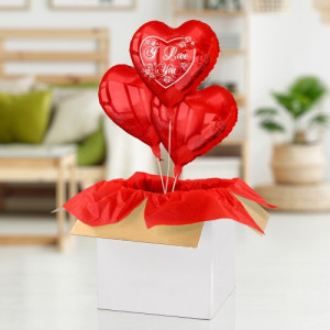 Balony z helem i kartka walentynkowa w pudełku dla niej - W moim sercu