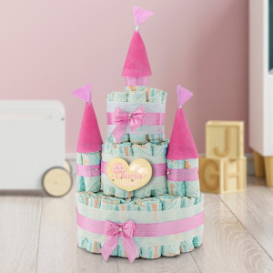 Tort z pampersów 3 z nadrukiem dla dziewczynki - Księżniczka