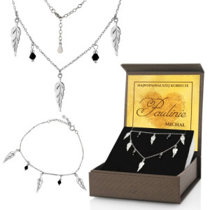 Srebrny naszyjnik i bransoletka listki w etui dla niej - Najwspanialsza