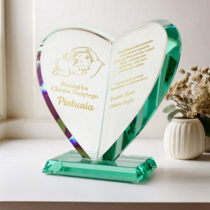 Serce ze szkła z grawerem na chrzest - Kruszynka
