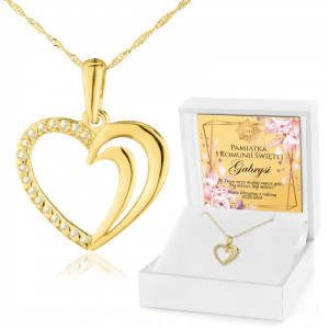 Złote serce z cyrkoniami na łańcuszku pr. 585 na komunię - Dobroć i miłość