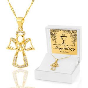 Pozłacany naszyjnik aniołek (pr. 925) na komunię - Anielskie skrzydła