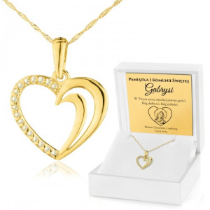 Złote serce z cyrkoniami pr. 585 z łańcuszkiem na komunię - Serce Maryi