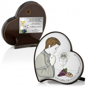 Srebrny obrazek na komunię z nadrukiem dla chłopca - Dar z nieba