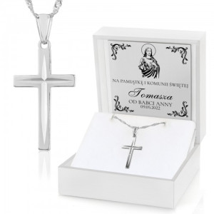 Srebrny krzyżyk (pr. 925) z łańcuszkiem na komunię - Zbawiciel