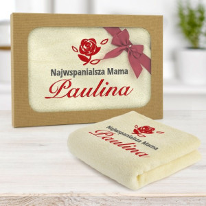 Ręcznik (70 x 140) z haftem w pudełku dla mamy - Wspaniała kobieta
