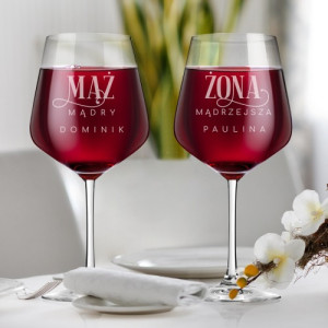 Zestaw kieliszków XXL (860 ml) dla pary z grawerem - Mądra para