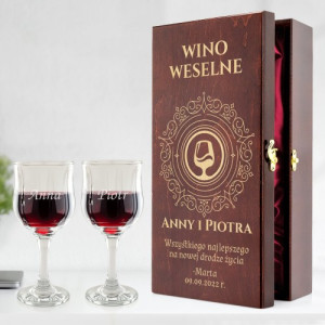 Skrzynka na wino z kieliszkami z grawerem dla pary - Wspólna droga