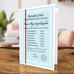 Kartka dla nauczyciela na zakończenie roku - Nauczyciel na szóstkę