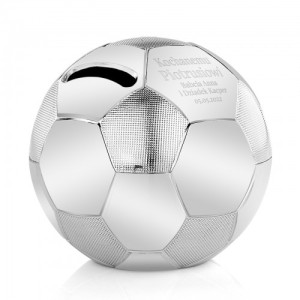 Posrebrzana skarbonka piłka z grawerem dla chłopca - Piłkarz