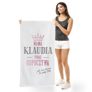 Ręcznik plażowy (70 x 140) z nadrukiem dla mamy - Mama odpoczywa