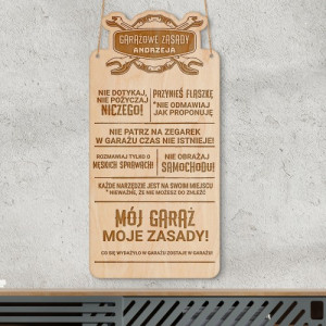 Tabliczka drewniana z grawerem dla niego - Garażowe zasady