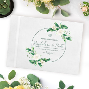 Album na zdjęcia ręcznie robiony z nadrukiem na ślub - Białe kwiaty