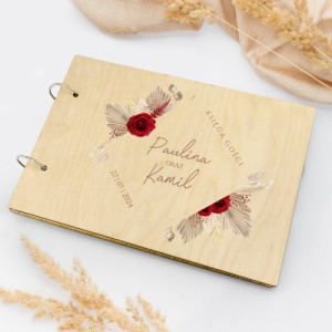 Księga gości weselnych drewniana z nadrukiem - Sielsko anielsko