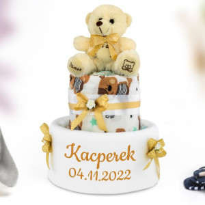 Tort z pampersów 4 z haftem dla dziecka - Uszatek