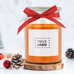 Świeca zapachowa duża z nadrukiem logo - Orzeźwiająca pomarańcza