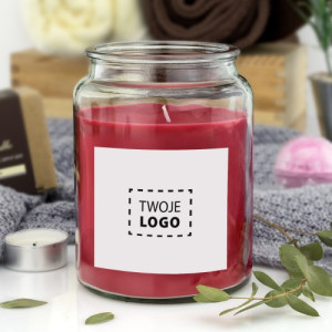 Świeca zapachowa duża z nadrukiem logo - Aromatyczny jabłecznik