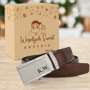 Pasek męski skórzany Betlewski z grawerem na święta - Mikołajki