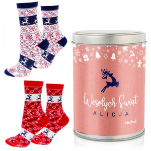 Skarpetki świąteczne (2 pary) w puszce z nadrukiem - Coraz bliżej Święta