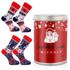 Skarpetki świąteczne męskie (2 pary) w puszce z nadrukiem - Cieplutko