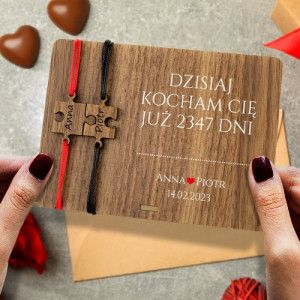 Bransoletki na sznurku dla pary i kartka z nadrukiem - Gorące uczucie
