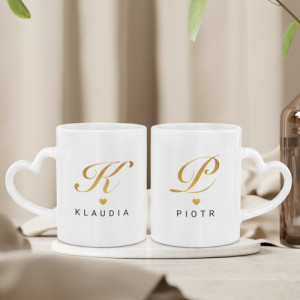Zestaw kubków dla pary z nadrukiem - Serca dwa