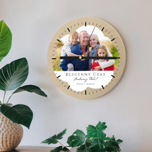 Zegar ścienny drewniany z nadrukiem dla babci i dziadka - Bezcenny czas