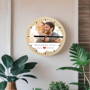Zegar ścienny drewniany z nadrukiem dla pary - Bezcenny czas
