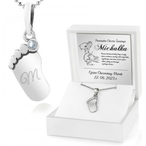 Zawieszka stópka dziecka srebrna (pr. 925) z grawerem na chrzest - Opieka