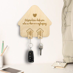 Wieszak na klucze drewniany z grawerem - W domu najlepiej