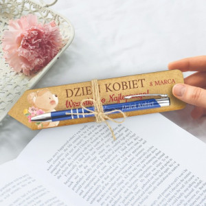 Zakładka do książki z nadrukiem i długopis na dzień kobiet - Wyprawka