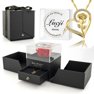 Wieczna róża i naszyjnik pozłacany z cyrkoniami dla niej - Piękność