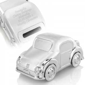 Skarbonka auto posrebrzana z grawerem na chrzest - W drogę