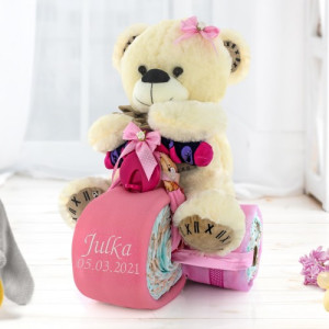 Trójkołowiec z pampersów 4 z haftem imienia dla dziecka - Mój wóz