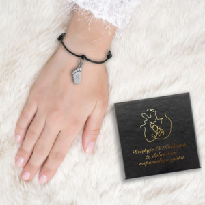 Bransoletka na sznurku stópka z grawerem dla młodej mamy - Cud narodzin