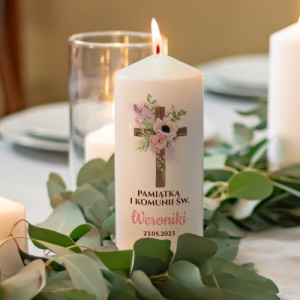 Świeca dekoracyjna na komunię z nadrukiem - Krzyż