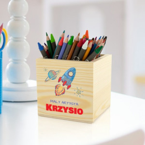 Pojemnik na kredki z nadrukiem dla dziecka - Rakieta