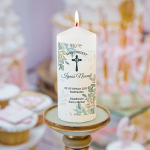 Świeca dekoracyjna na chrzest z nadrukiem - Sakrament
