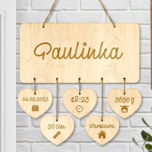 Zawieszka do pokoju dziecięcego z grawerem - Metryczka
