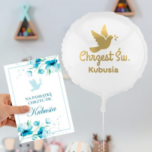 Balon z helem i kartka na chrzest dla chłopca - Niesłychana radość
