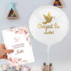 Balon z helem i kartka na chrzest dla dziewczynki - Cicha modlitwa