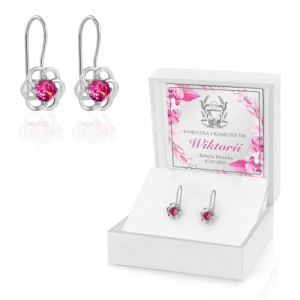 Kolczyki srebrne kwiatki (pr. 925) z cyrkoniami na komunię - Ametyst