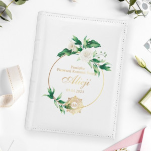 Album na zdjęcia z nadrukiem dla dziewczynki na komunię - Biała róża