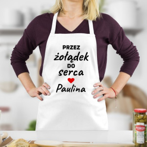 Fartuch damski z nadrukiem - Przez żołądek do serca
