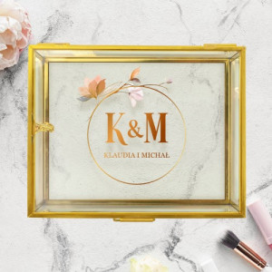 Pudełko na obrączki szklane z nadrukiem imion - Nieskończona miłość