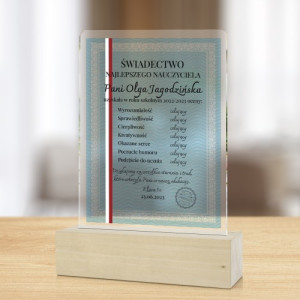 Statuetka z nadrukiem dla nauczyciela - Świadectwo